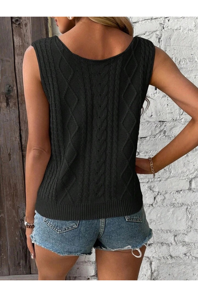 GENCULUS Women's Strappy V-Neck Knitted Detail Knitwear Blouse