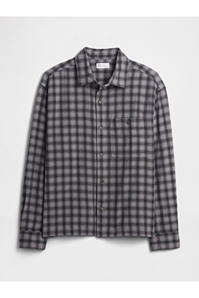 GAP Erkek Gri Boxy Fit Flannel Gömlek