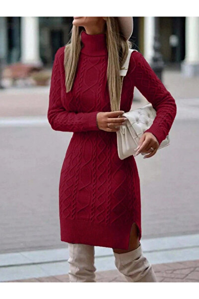 GENCULUS Women's Long Sleeve Loren Wool Motif Midi Length Knitwear Dress