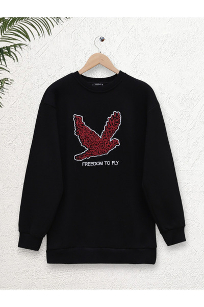HİJABAYA Bird Printed Rose Gold Crew Neck Sweat
