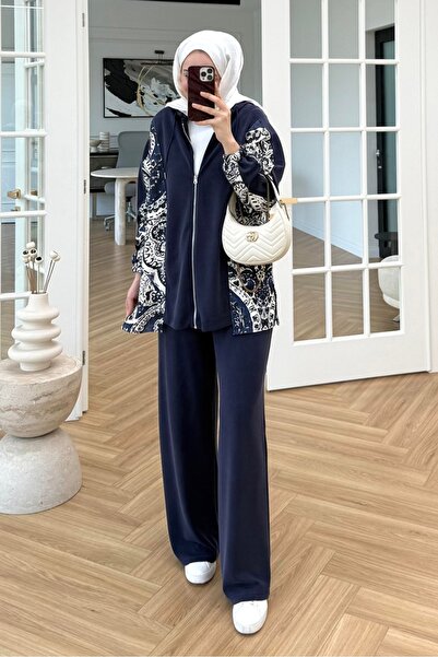 Bestenur Patterned Double Set 1653 - Navy Blue