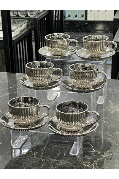 isra kristal Luxury Silver 6-Piece Coffee and Tea Cup Set - Modern Cup Set - Dishwasher Safe