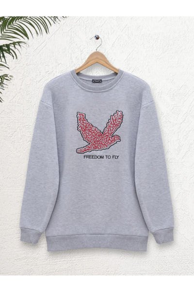 HİJABAYA Bird Printed Rose Gold Crew Neck Sweat