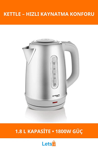 Letsii 1800W Paslanmaz Çelik Kettle 1.8 Litre Kapasite