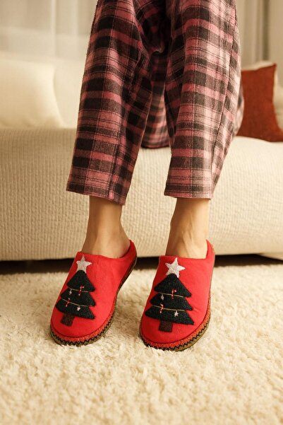 MODAONN Γυναικείες παντόφλες σπιτιού με θέμα την Πρωτοχρονιά ριγέ