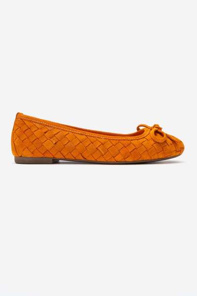 Zeynep Sıradağlı Preslie Women's Leather Ballerinas Orange Suede