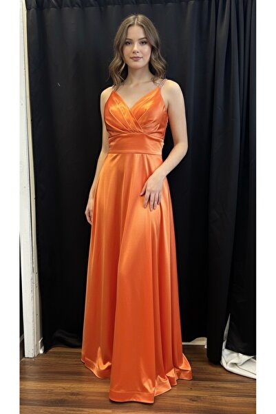 DEV LINE Rochie Elegantă din Satin Portocalie