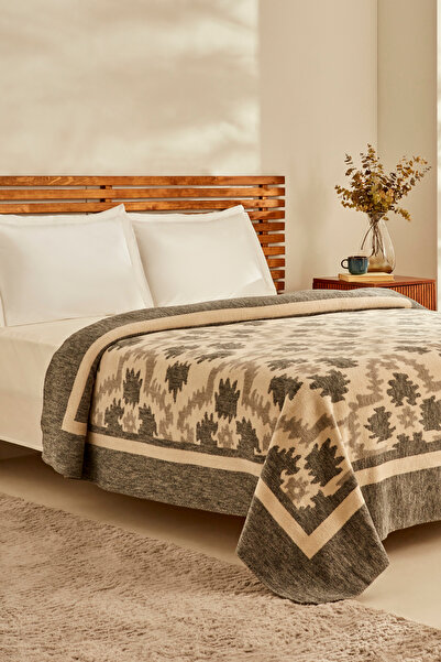 Karaca Home Anthracite Damask Double Cotton Blanket