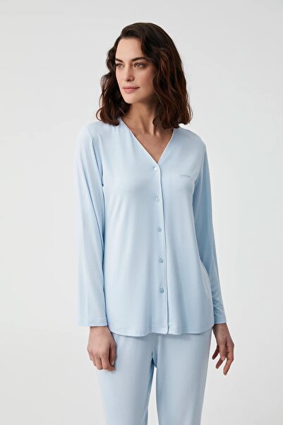 Catherine's CATHERINES COSTUM DE PIJAMĂ PENTRU FEMEI, CU MÂNECĂ LUNGĂ, cu decolteu în V, cu nasturi în față