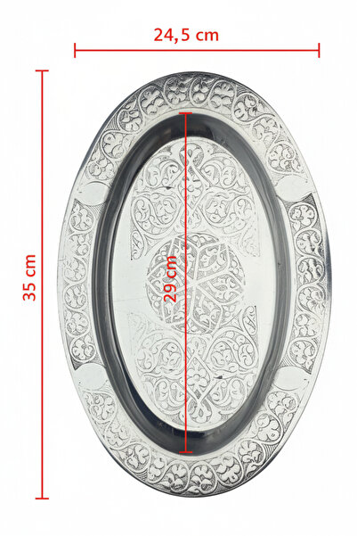 Binbir Trend Oval Krom Çelik İskender ve Servis Tabağı – Otantik İşlemeli, 35 cm
