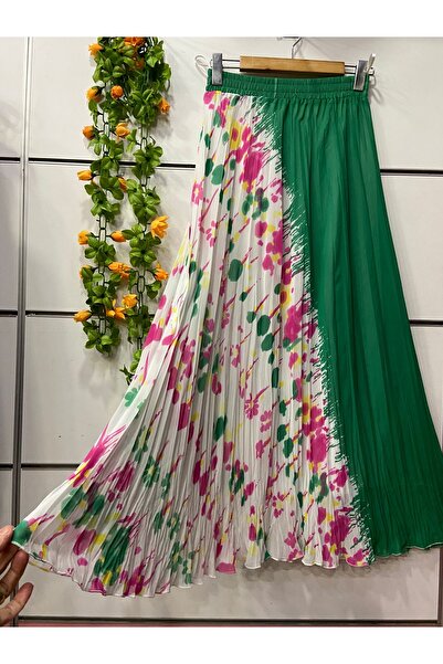 edu collection Symmetrical Patterned Bohe Chimney Chiffon Skirt with Lining