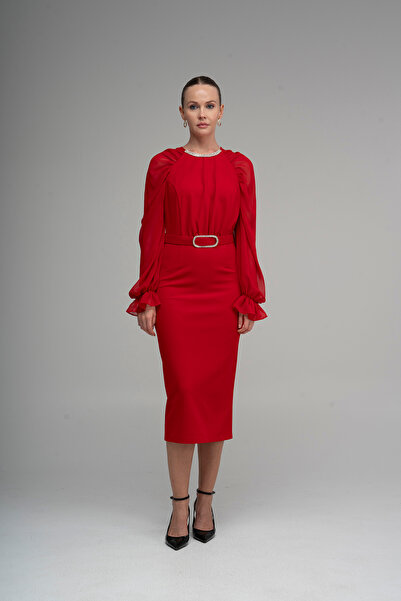 Lila Rose Reglan Yakası Şerit Taş İşlemeli Elbise