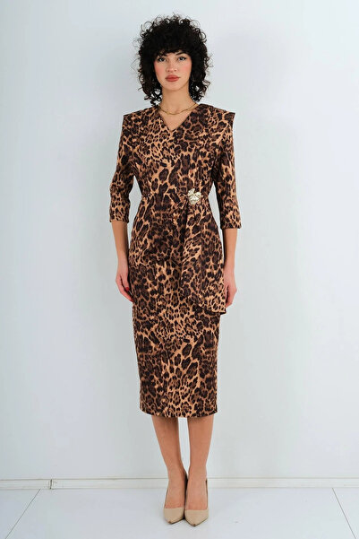 Lila Rose V Yaka Tokalı Kokteyl Elbise