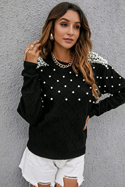 H&E LUXURY DESIGN Pulover de tricotat cu detalii cu margele pentru femei