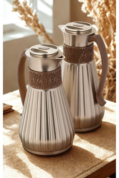 Generic Azza Thermos Set, Matte Nickel, Wooden