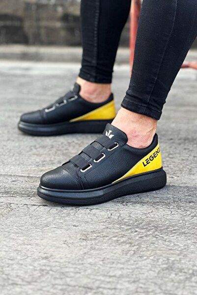 Wagoon WG029 3 Stripes Legend Charcoal Yellow Thick Sole Casual Men's Shoes