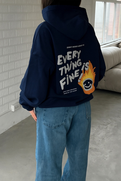 The Champ Clothing Every Thing Is Fine με τύπωμα Unisex Navy Blue με κουκούλα Φούτερ – 3 Νήματα Σ επένδυση fleece Ύφασμα