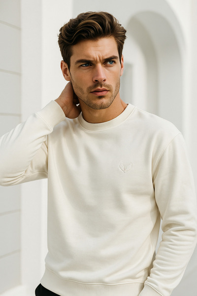 Rich Men's 100% Cotton Crew Neck Basic Long Sleeve Sweatshirt