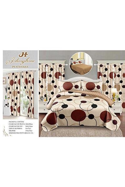 FIONNA.RO Set Lenjerie Si Draperii Bumbac Tip Finet 1 Persoana - Bej Cu Cercuri