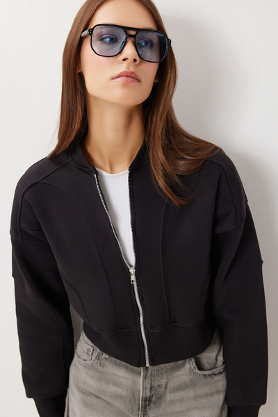 Lovelyİstanbul Πλεκτό φούτερ με φερμουάρ επένδυση fleece LAN0085 ΜΑΥΡΟ