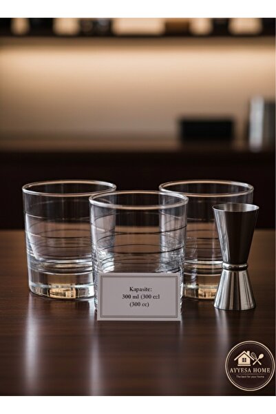 GenelTedarik AYYESA HOME 3lü Gümüş Yaldızlı Su & Viski Bardağı 300 ml Kalın Taban Şık Kokteyl Bardak