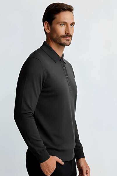 İgs Антрацит Стандартний крій Вузький крій Поло-комір Прямий довгий рукав Трикотаж