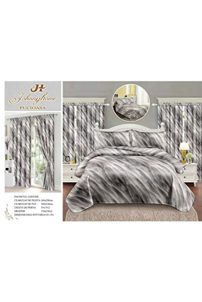 FIONNA.RO Fine Cotton Linen and Curtain Set 1 Person - Abstract Grey