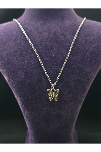 sarıyer silver قلادة على شكل فراشة بتصميم أنيق وبسيط مع حلية فولاذية وسلسلة ف...