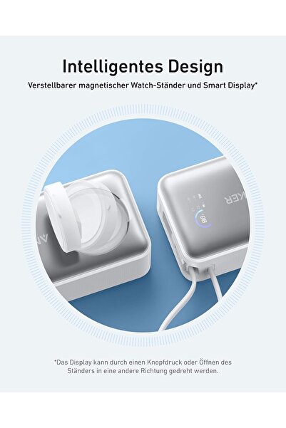 Anker MagGo Power Bank 10,000mAh 35W with Built-In USB-C Cable and Apple Watch Charger (White)