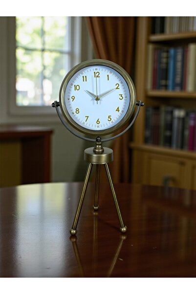ZENTİME Eskitme Metal Gold Rakamlı Üç Ayaklı Masa Saati