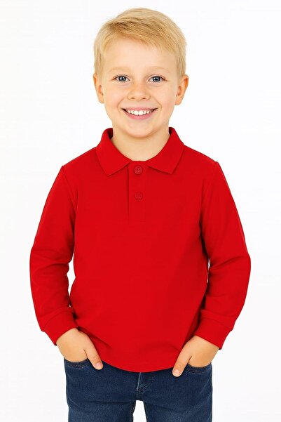 Trend Baby Kids Children's Unisex Long Sleeve Polo Neck T-Shirt Red School 10-13 Years Old