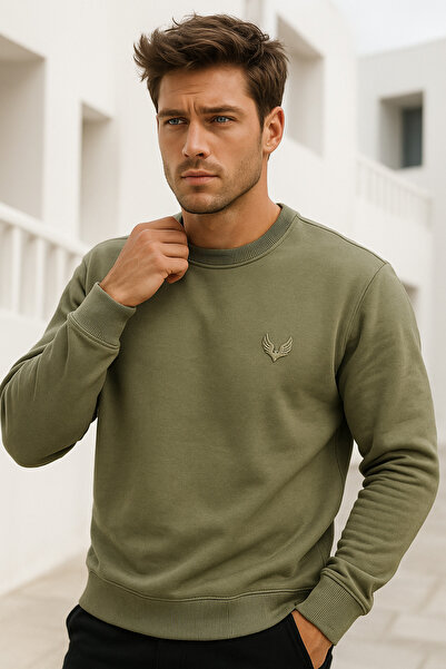 Rich Men's 100% Cotton Crew Neck Basic Long Sleeve Sweatshirt