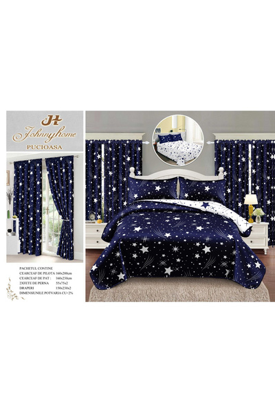 FIONNA.RO Fine Cotton Bedding and Curtain Set 1 Person - Shooting Stars