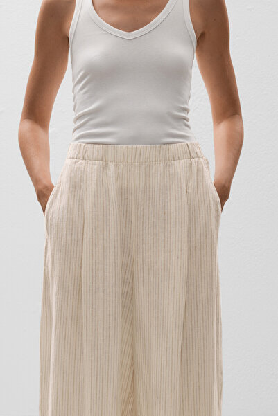 Oysho Wide leg striped 100% linen trousers