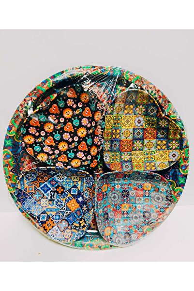 OSO HOME Authentic Chinese Patterned Heart-Shaped 4-Piece Snack Bowl, Breakfast and Treat Metal Presentation Serving Set