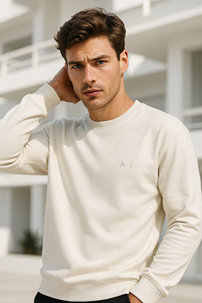 Rich Men's 100% Cotton Crew Neck Basic Long Sleeve Sweatshirt