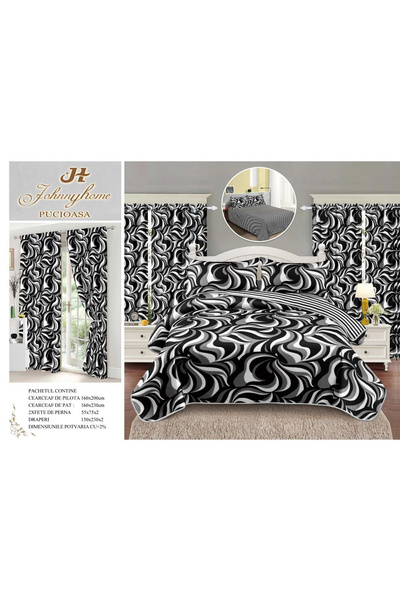 FIONNA.RO Fine Cotton Linen and Curtain Set 1 Person - Zebra