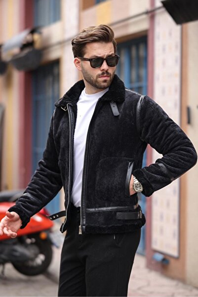 BASEL.CO Special Design Velvet Coat with Leather Detailing and Fur Inside