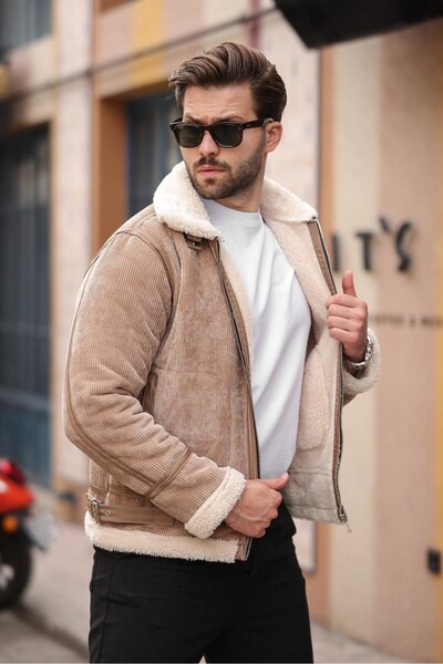 BASEL.CO Special Design Velvet Coat with Leather Detailing and Fur Inside