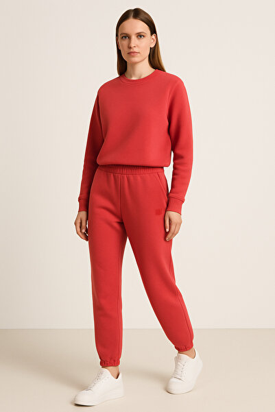 Giyim Dünyası بنطال رياضي نسائي من المطاط بثلاثة خيوط مبطن بالصوف Ece Nar