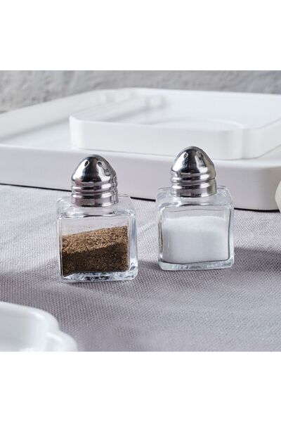 safestore Salty Glass 2-Piece Salt Shaker 20ml Mini Cube Single Salt Shaker-Pepper Shaker Set Stainless Steel Cover
