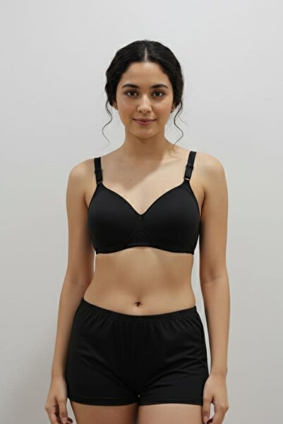 enmodaiçgiyim Black Wire-Free Non-Padded Sponge Bra No Underwire T-Shirt Bra - No Trace