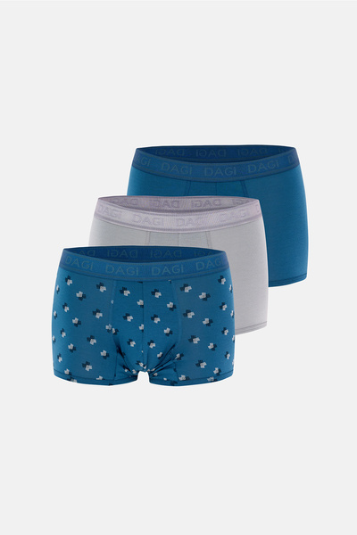 Dagi Gri-Mavi 4210 3'lü Desenli Micro Modal Boxer