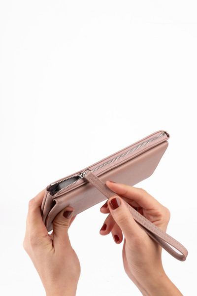 saraci leather craft Women's Vegan Faux Imported Leather Wristlet Wallet – Zippered & Card Holder Portfolio Stylish Long Wallet