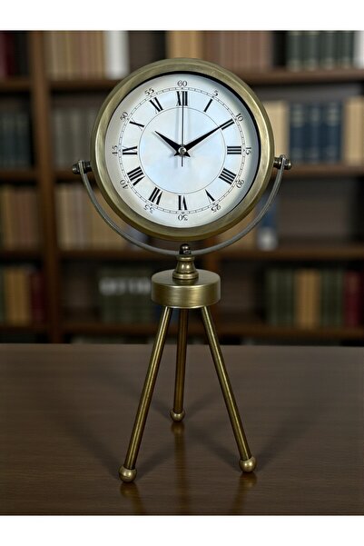ZENTİME Eskitme Roma Rakamlı Tripod Üç Ayaklı Metal Masa Saati