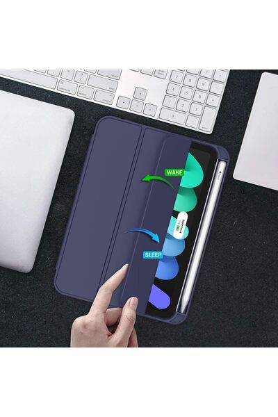 HYX iPad Mini 7 (A17 Pro) / Mini 6 Case 8.3" with Pencil Holder, Soft TPU Back, Dark Blue