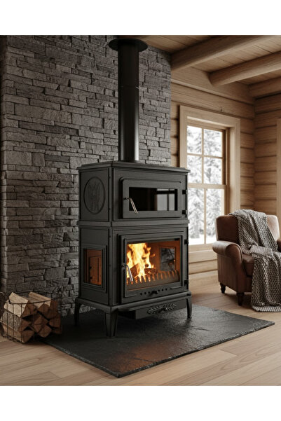 Reyo Stove Salda Üç Camlı Yan Kapak Fırınlı Döküm Şömine Soba
