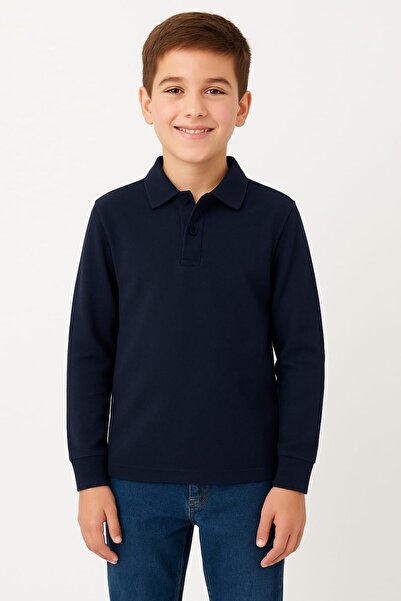 Trend Baby Kids Copii unisex cu mânecă lungă cu guler polo tricou bleumarin ș...