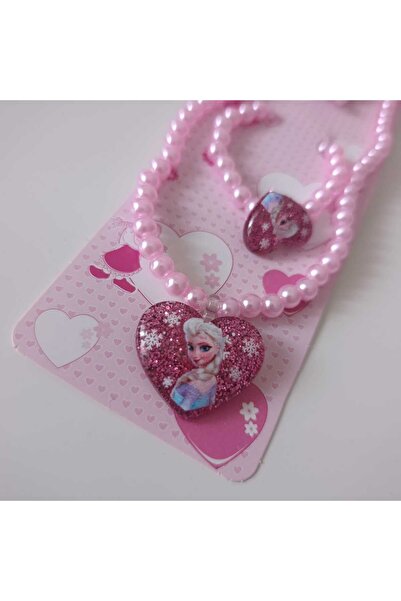Masal Gurumi FROZEN ELSA KIZ ÇOCUK KOLYE YÜZÜK BİLEKLİK SETİ (LASTİKLİ İP)
