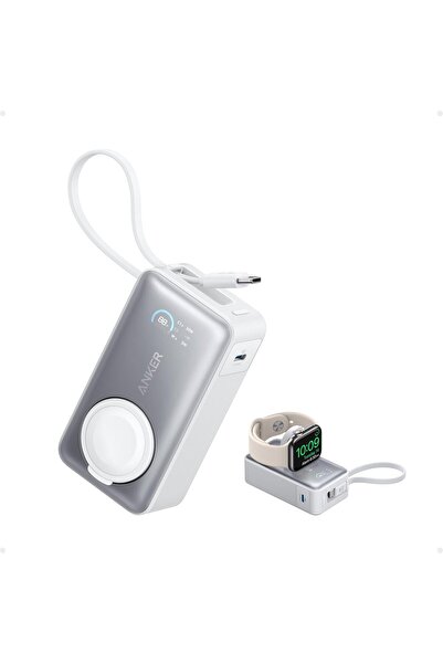 Anker MagGo Power Bank 10,000mAh 35W with Built-In USB-C Cable and Apple Watch Charger (White)